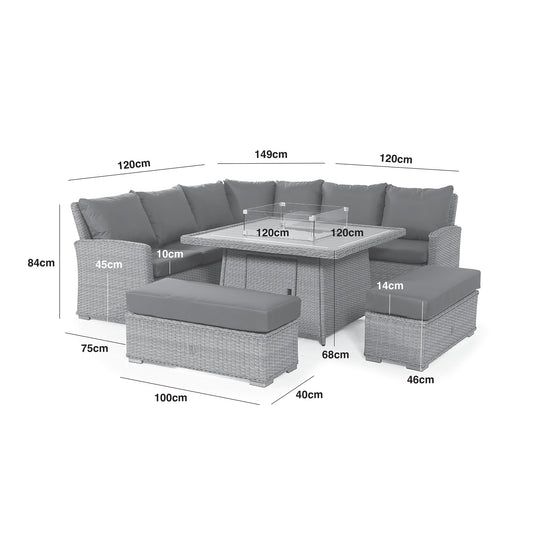 Ascot Deluxe Corner Dining Set with Fire Pit in Grey