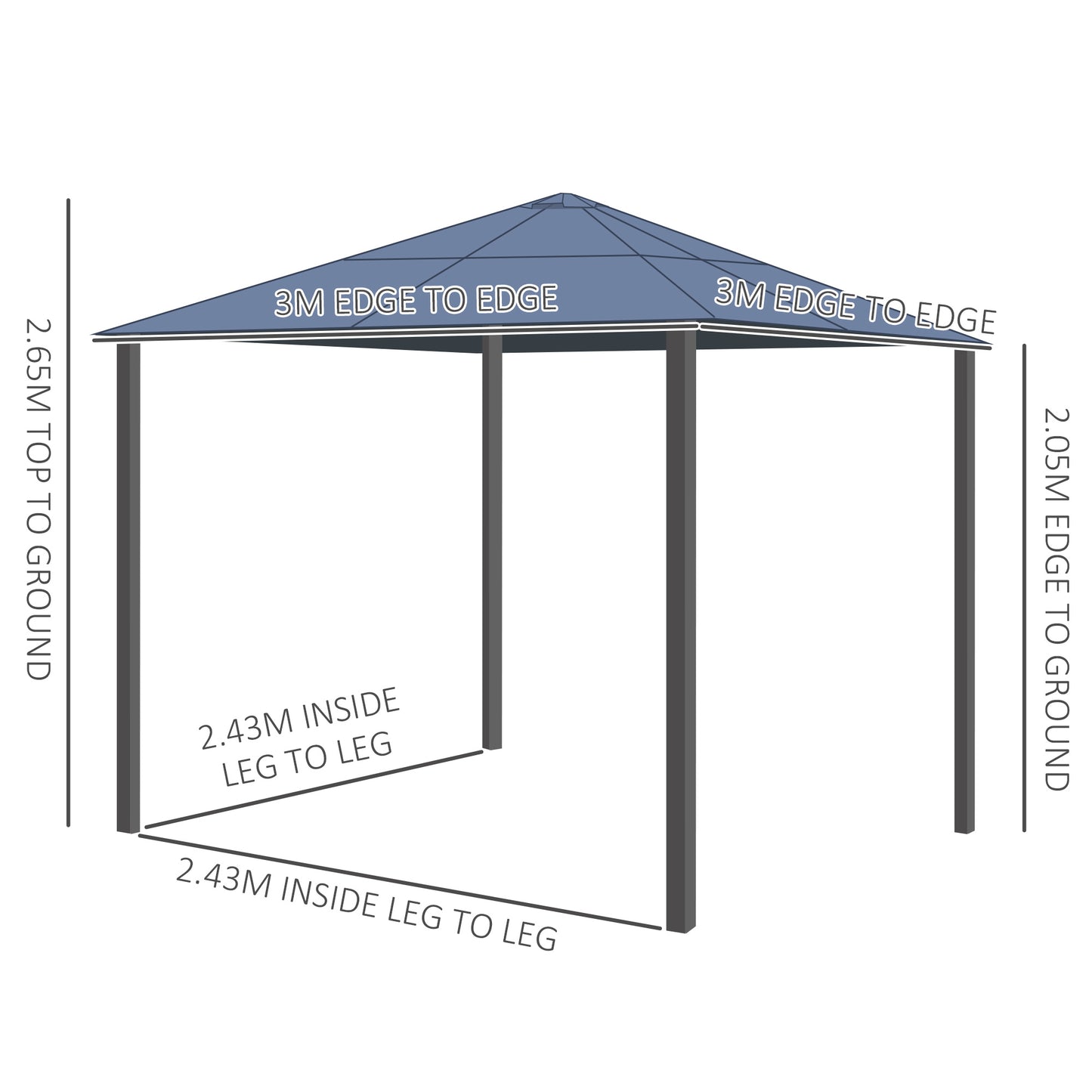 Outsunny 3 x 3m Hardtop Gazebo with UV Resistant Polycarbonate Roof & Aluminium Frame: With Mosquito Netting and Curtains in Black/Grey