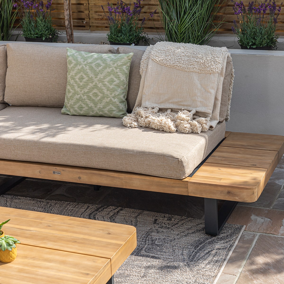 Bali Wood Platform Corner Sofa Set in Sandstone