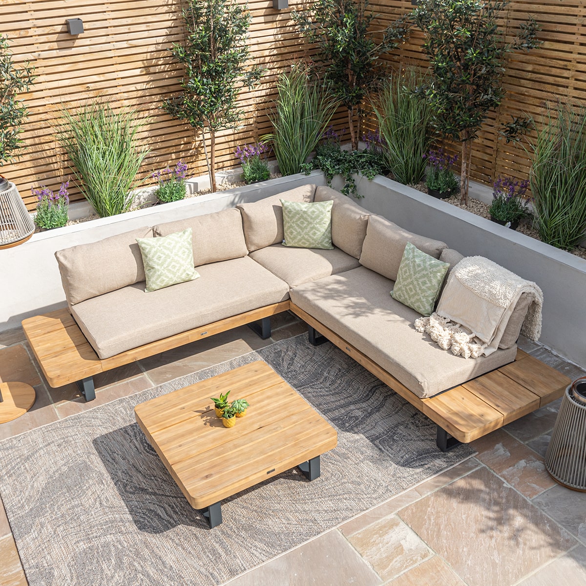 Bali Wood Platform Corner Sofa Set in Sandstone