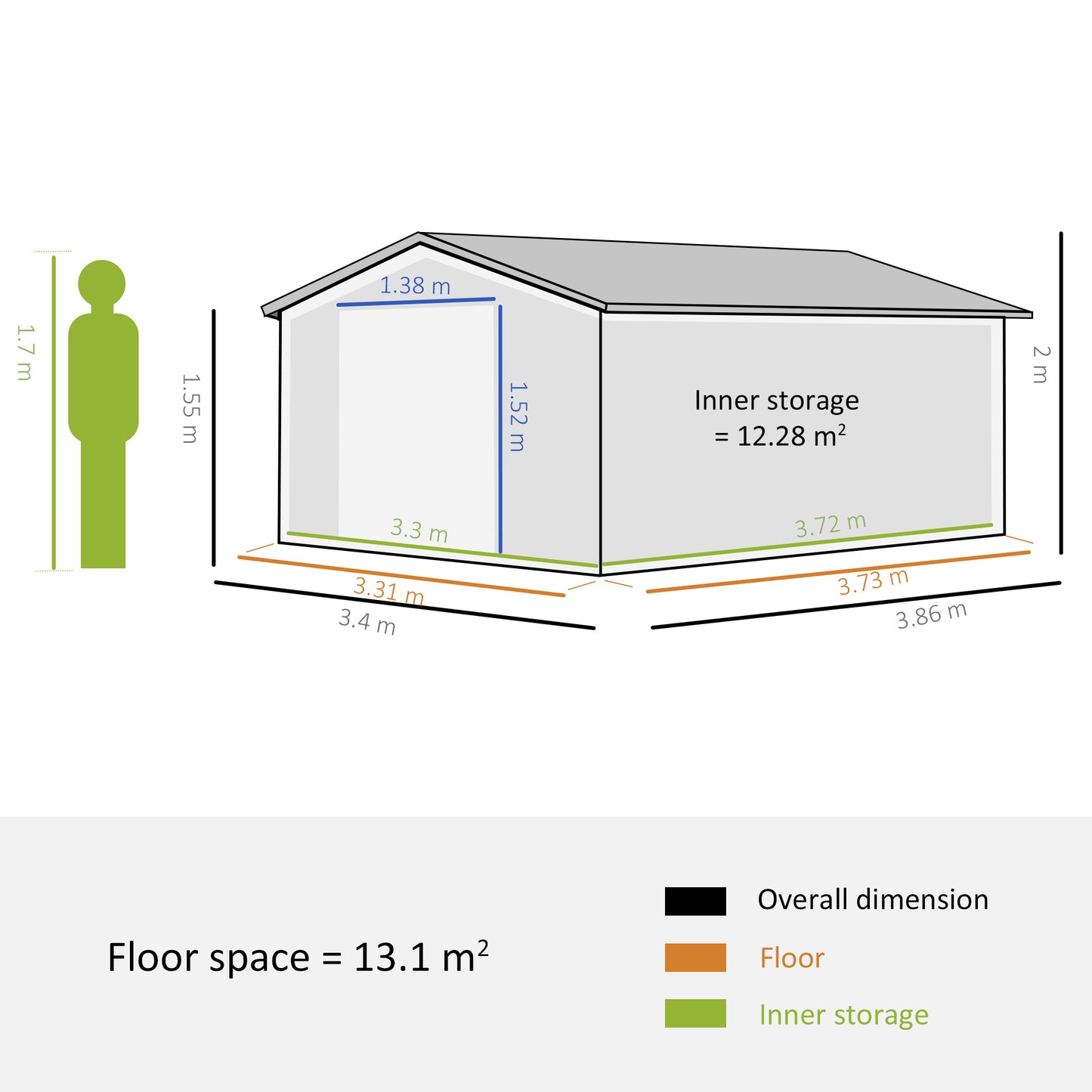 Outsunny 13 x 11ft Galvanised Steel Outdoor Garden Shed with Foundation and Ventilation in Grey