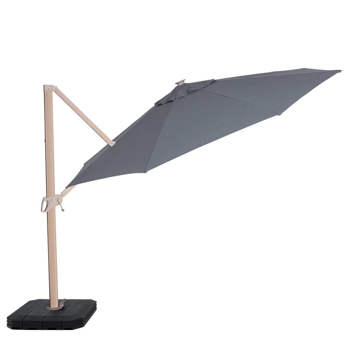 Zeus LED 3.5M Round Wood Effect Cantilever Parasol in Grey