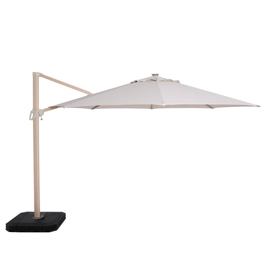 Zeus LED 3.5M Round Wood Effect Cantilever Parasol in Beige