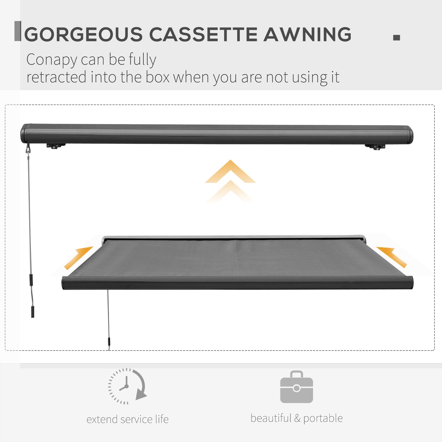 Outsunny 3 x 2.5m Cassette Electric Motorised Manual Awning For Doors, Windows or Patio: Retractable Sun Shade with Remote Control in Grey