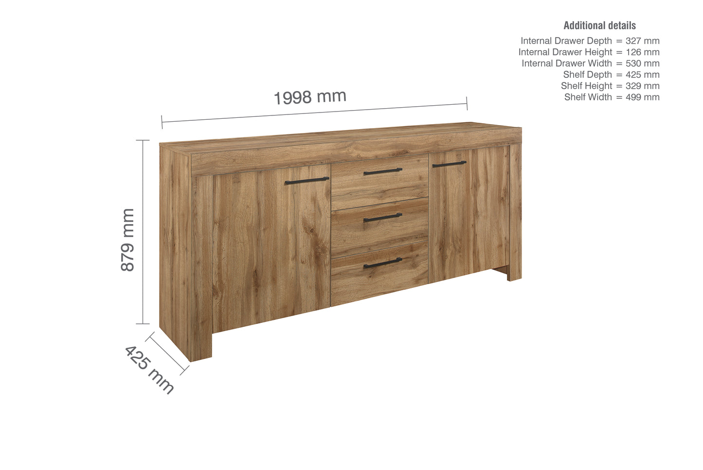 Compton 3 Door 2 Drawer Sideboard - Oak | Modern & Traditional Design