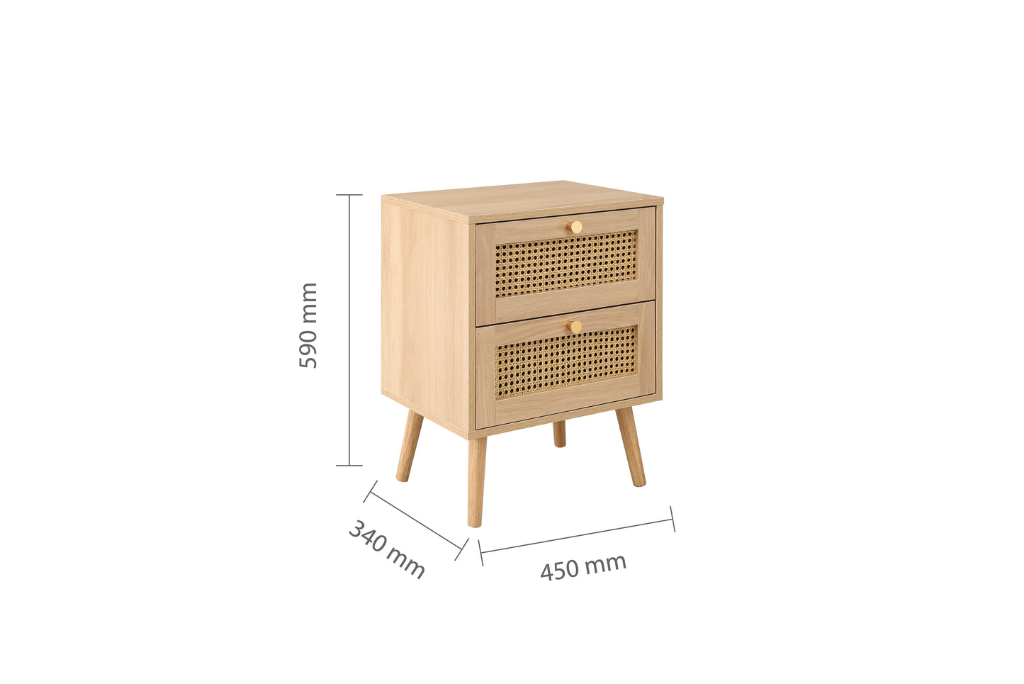 Croxley 2 Drawer Rattan Bedside in Oak