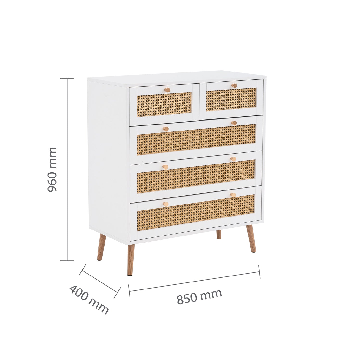 Croxley 5 Drawer Rattan Chest in White