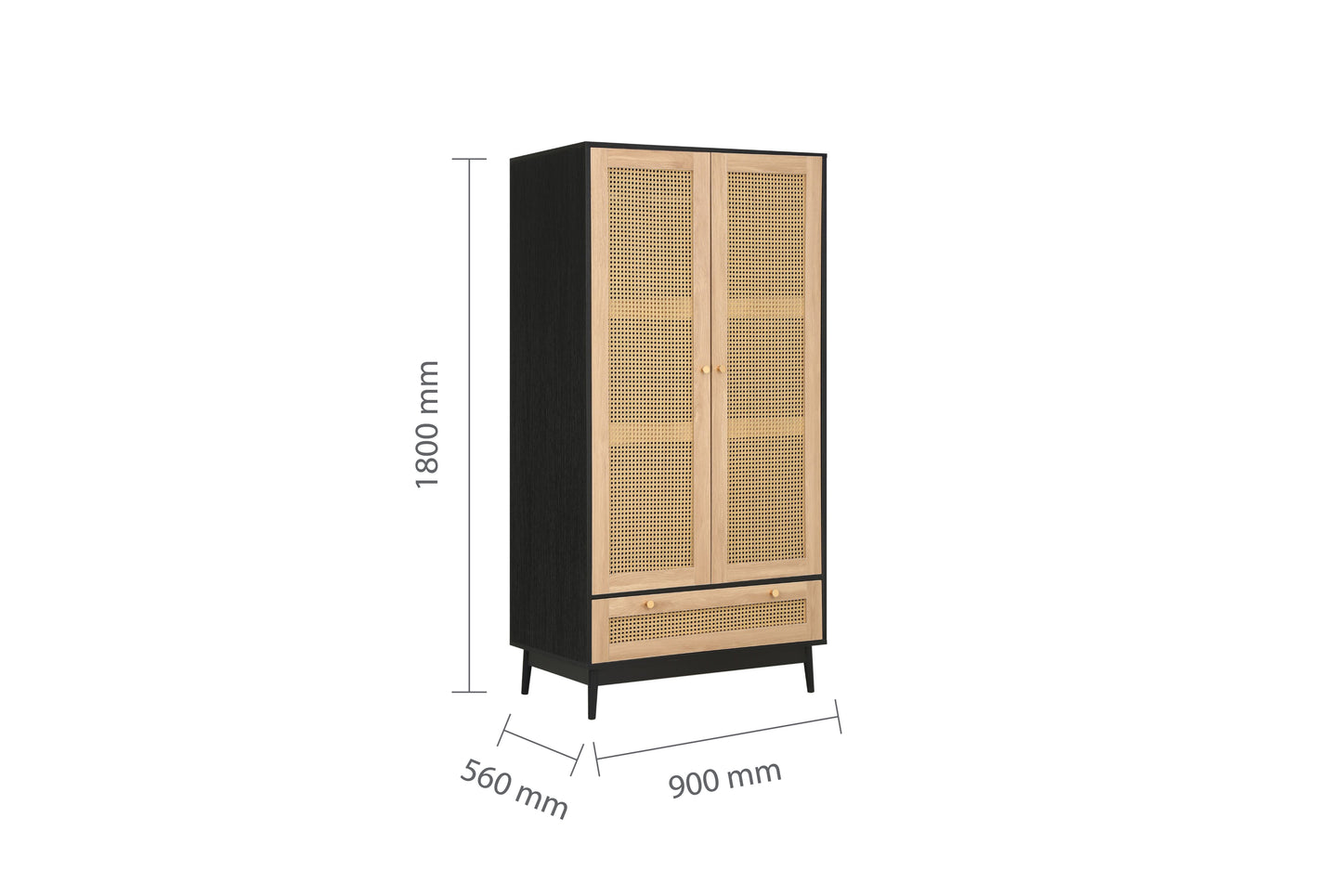 Croxley 2 Door 1 Drawer Rattan Wardrobe in Black