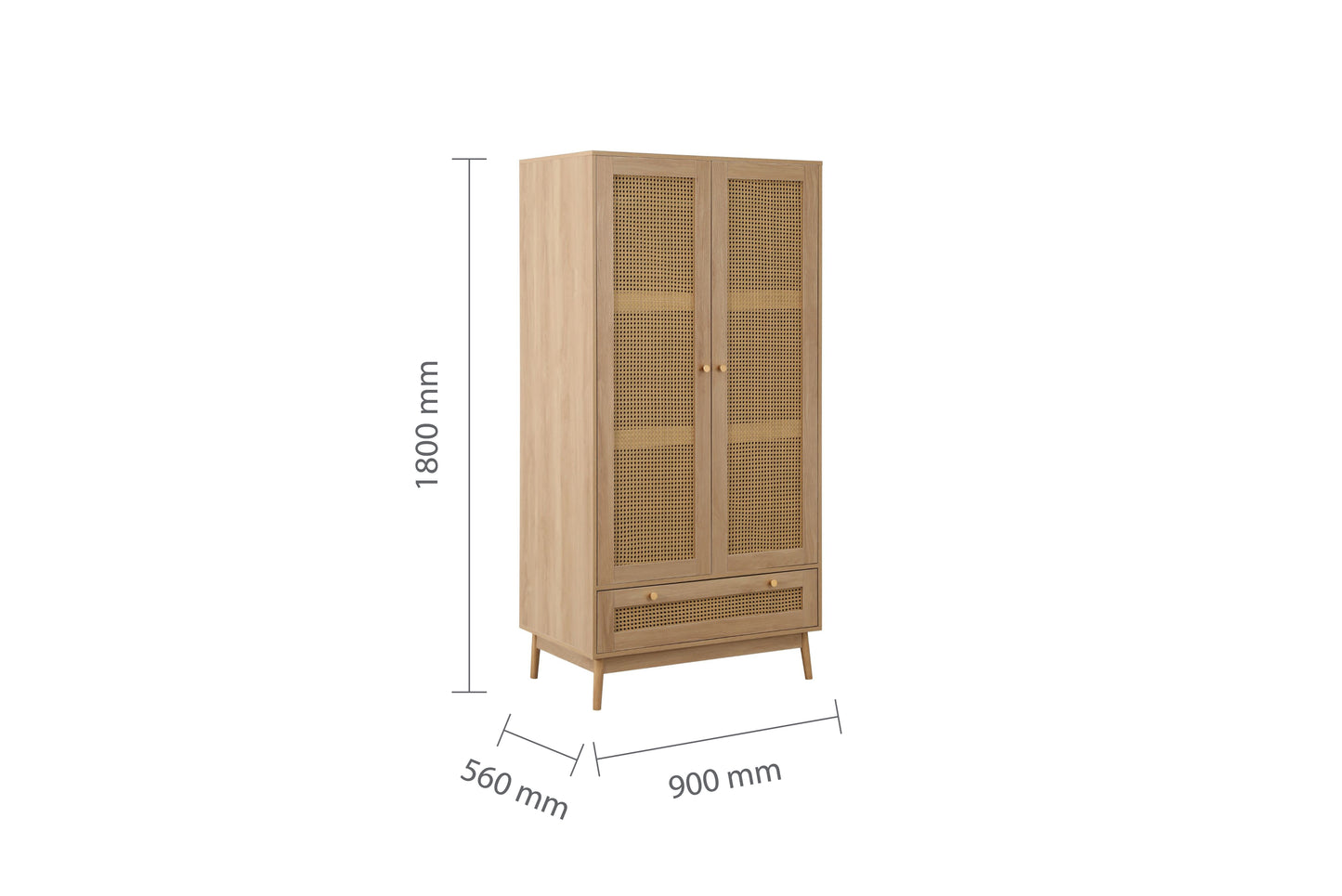 Croxley 2 Door 1 Drawer Rattan Wardrobe in Oak