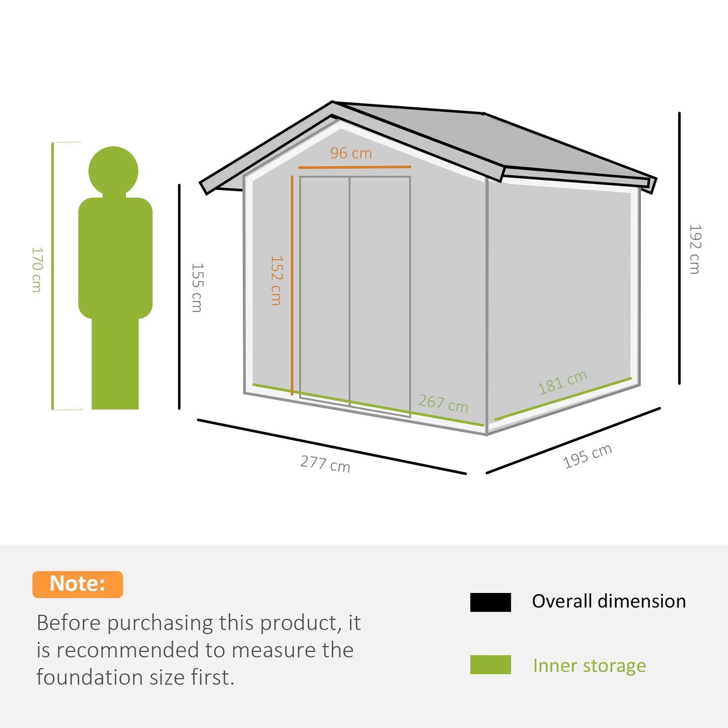 Outsunny 9 x 6FT Garden Storage Shed, Metal Outdoor Storage Shed House with Floor Foundation, Ventilation & Doors in Grey