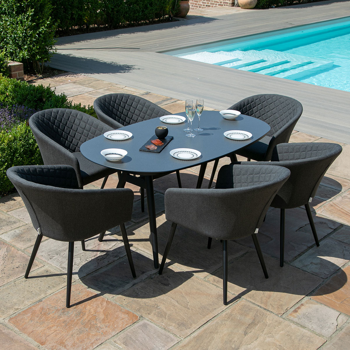 Ambition 6 Seat Oval Dining Set in Charcoal