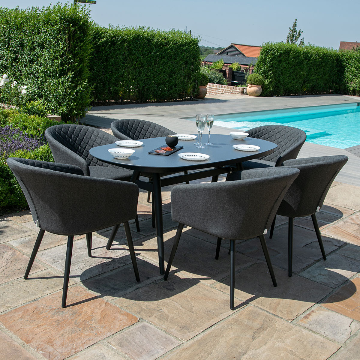 Ambition 6 Seat Oval Dining Set in Charcoal