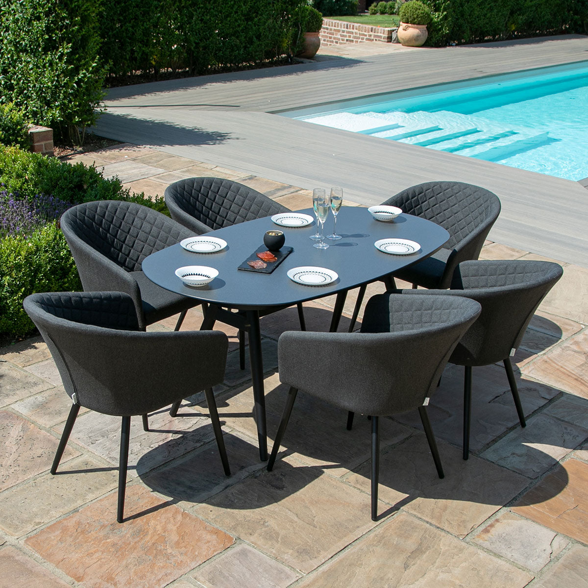 Ambition 6 Seat Oval Dining Set in Charcoal