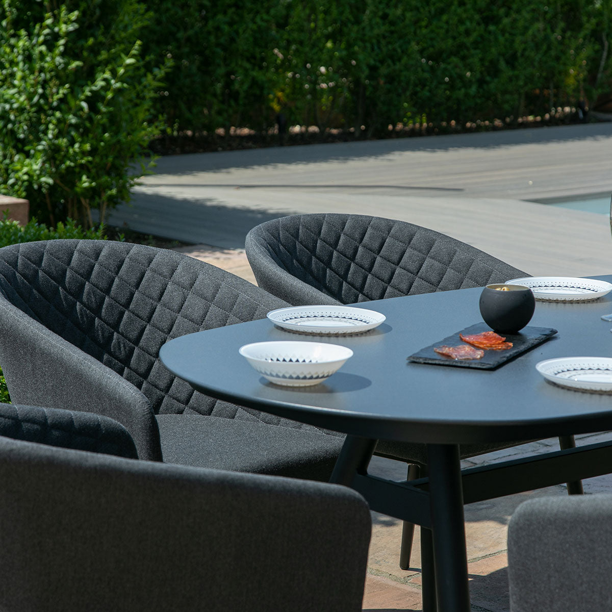 Ambition 6 Seat Oval Dining Set in Charcoal