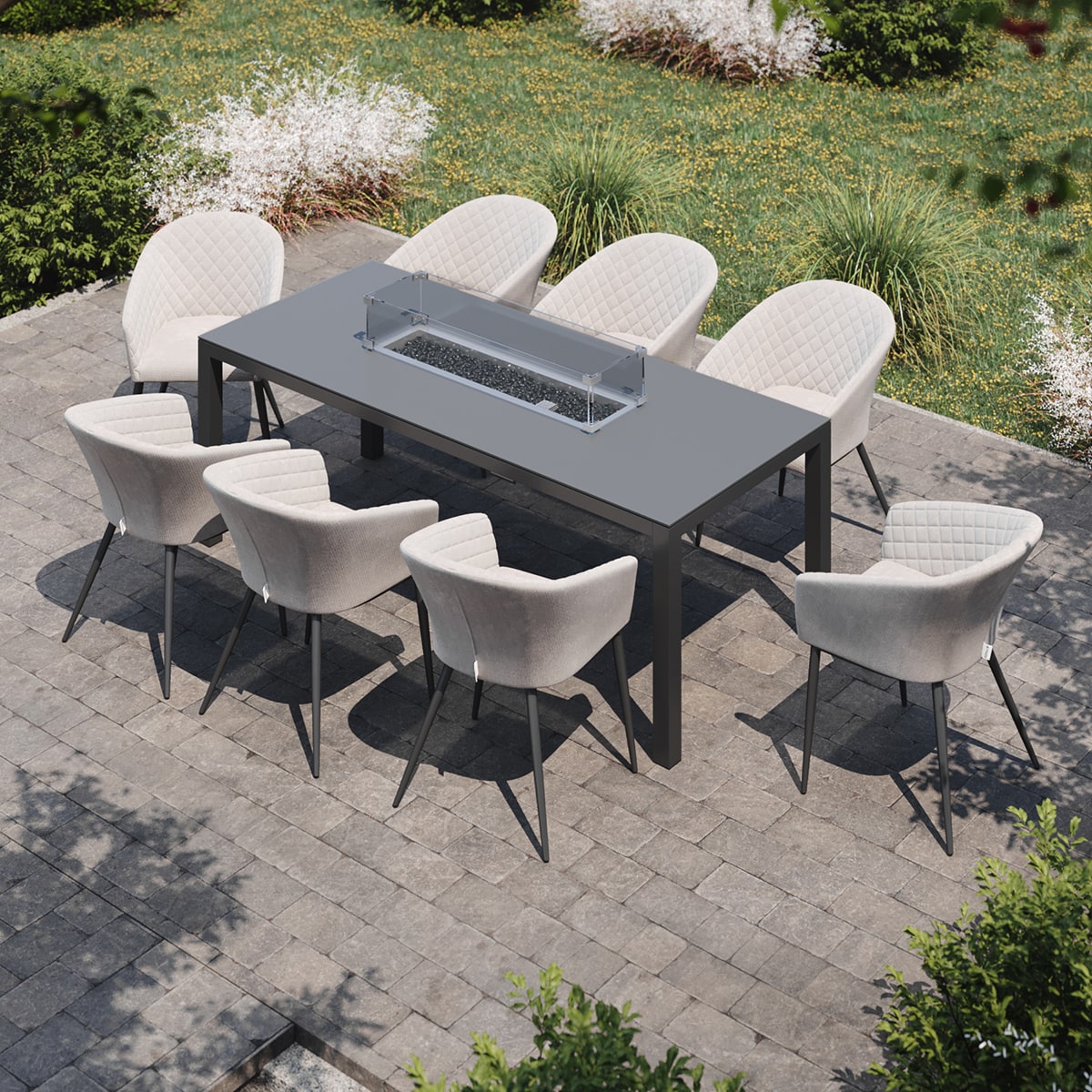 Ambition 8 Seat Rectangular Fire Pit Dining Set in Oatmeal