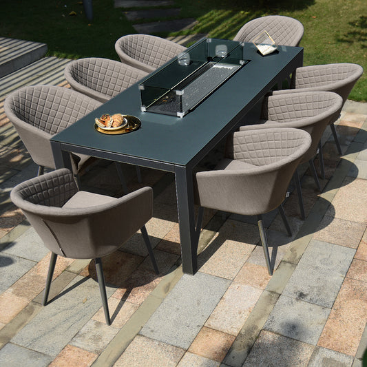 Ambition 8 Seat Rectangular Fire Pit Dining Set in Taupe