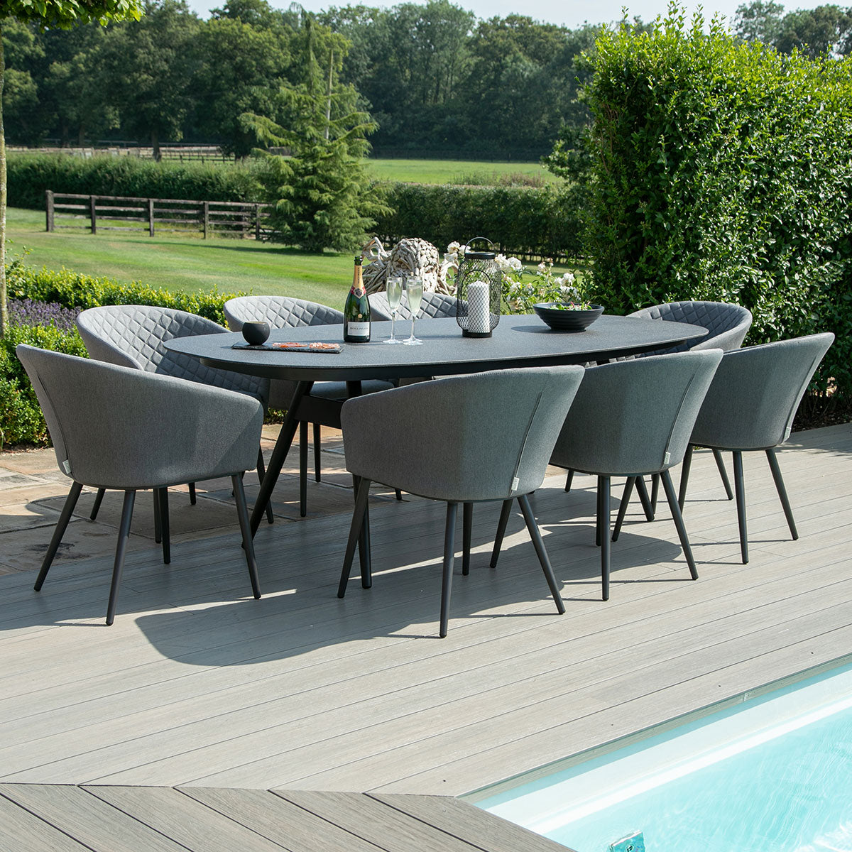 Ambition 8 Seat Oval Dining Set in Flanelle