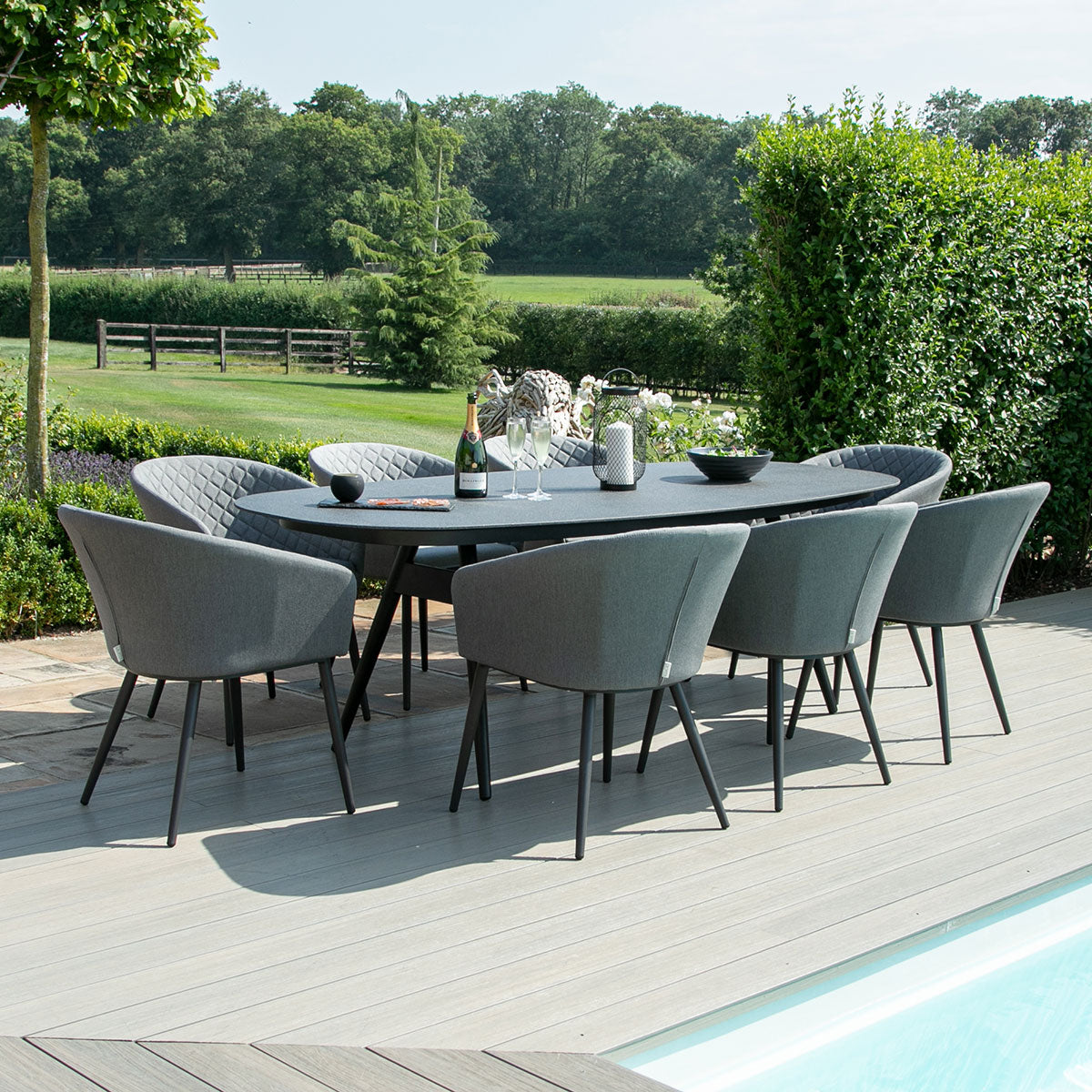 Ambition 8 Seat Oval Dining Set in Flanelle