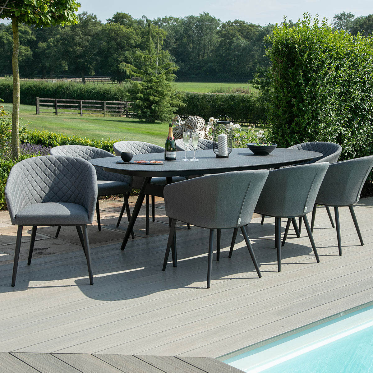 Ambition 8 Seat Oval Dining Set in Flanelle