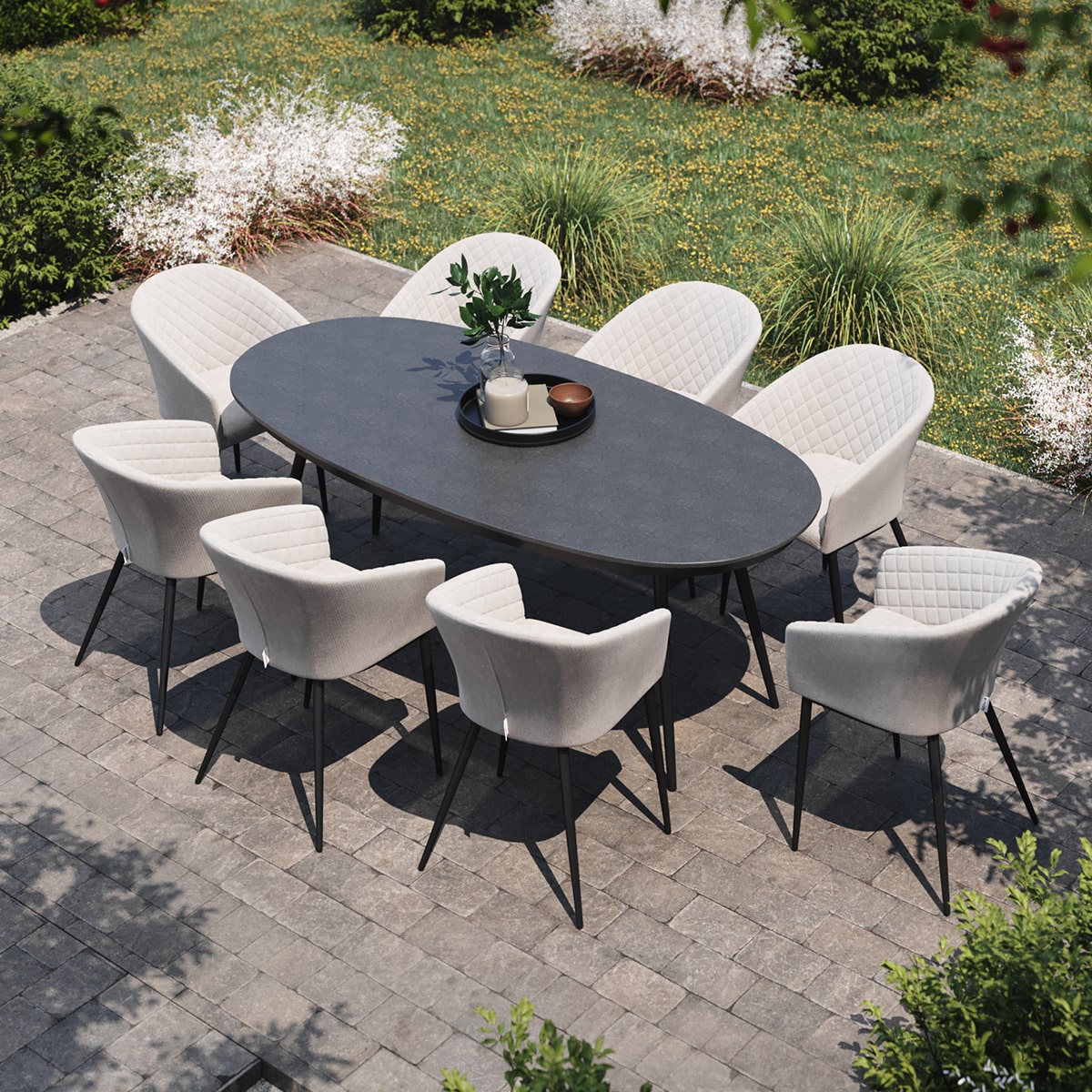 Ambition 8 Seat Oval Dining Set in Oatmeal