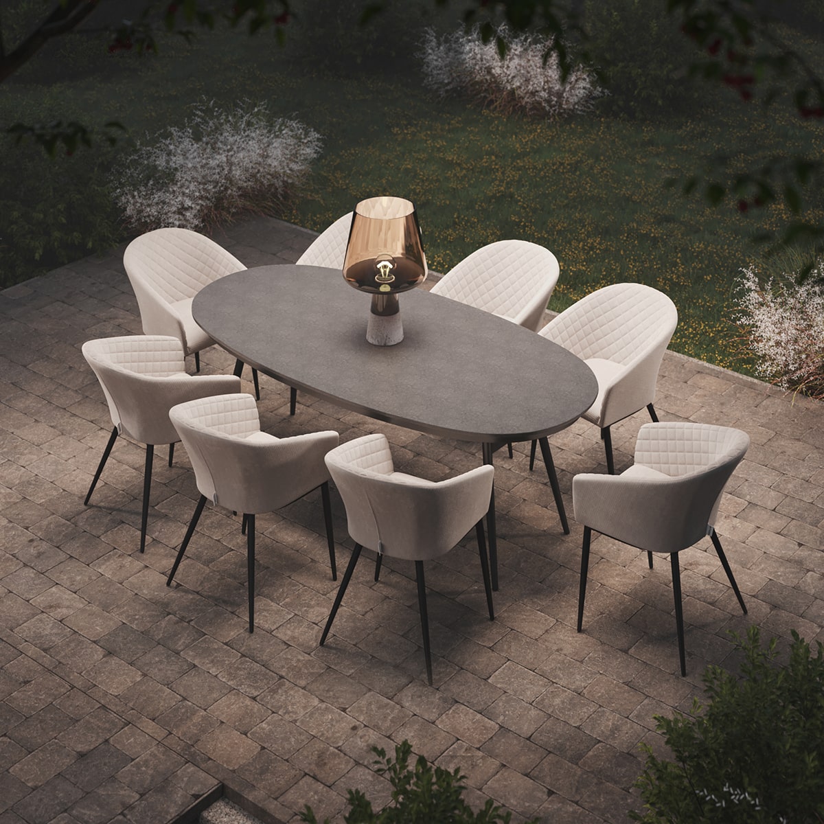 Ambition 8 Seat Oval Dining Set in Oatmeal