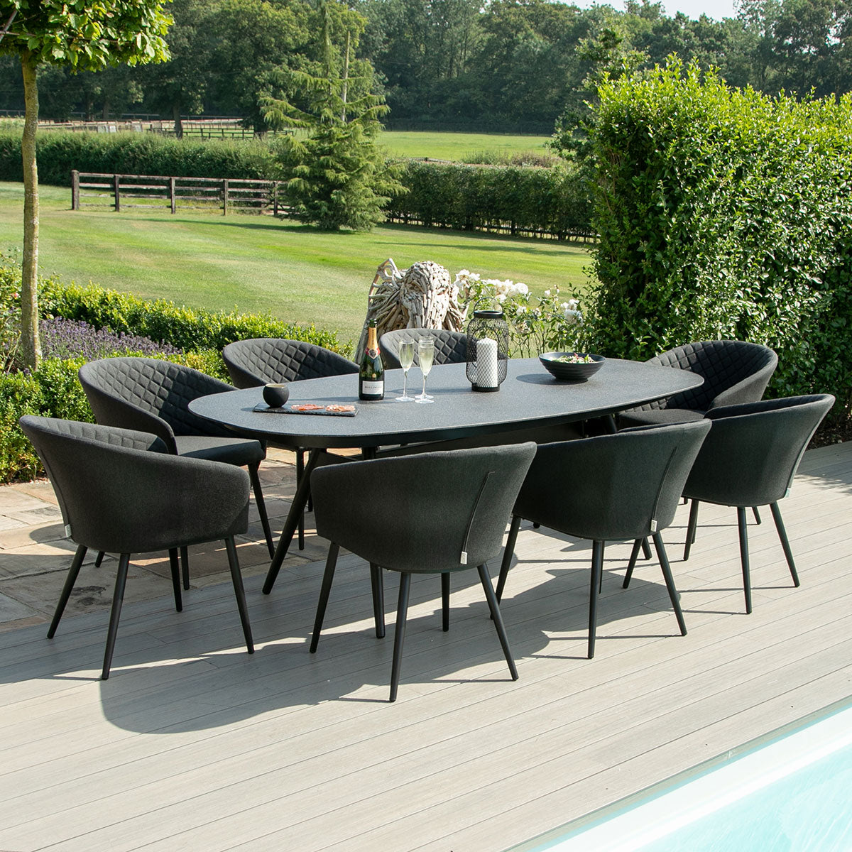 Ambition 8 Seat Oval Dining Set in Charcoal