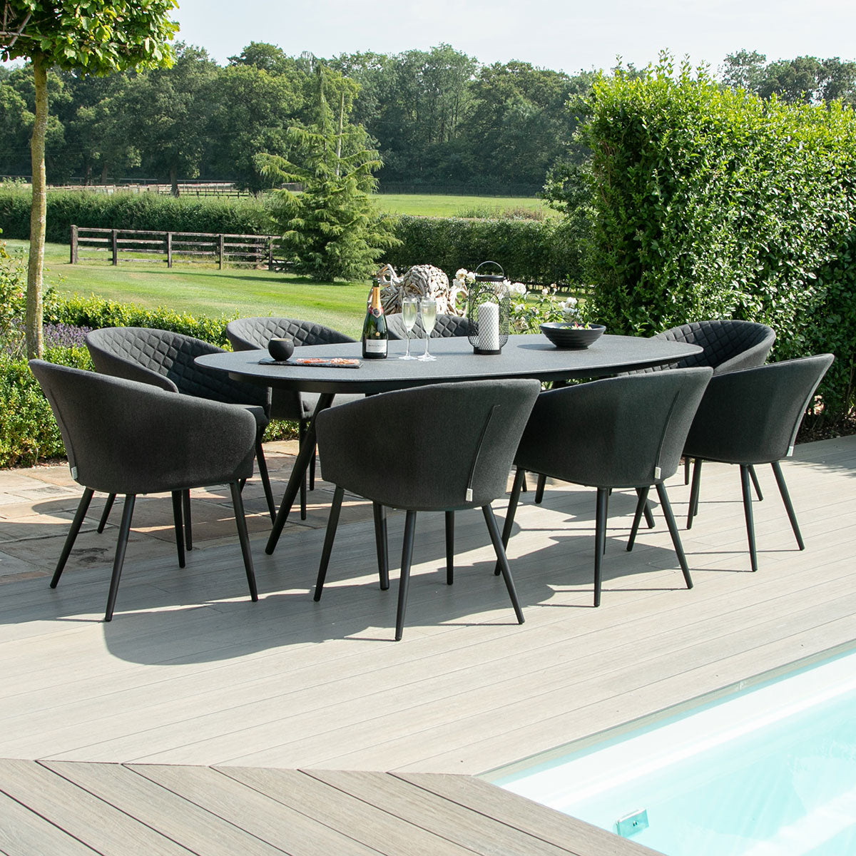 Ambition 8 Seat Oval Dining Set in Charcoal