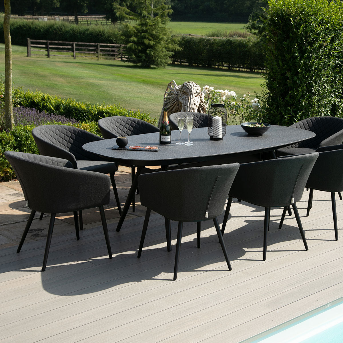 Ambition 8 Seat Oval Dining Set in Charcoal