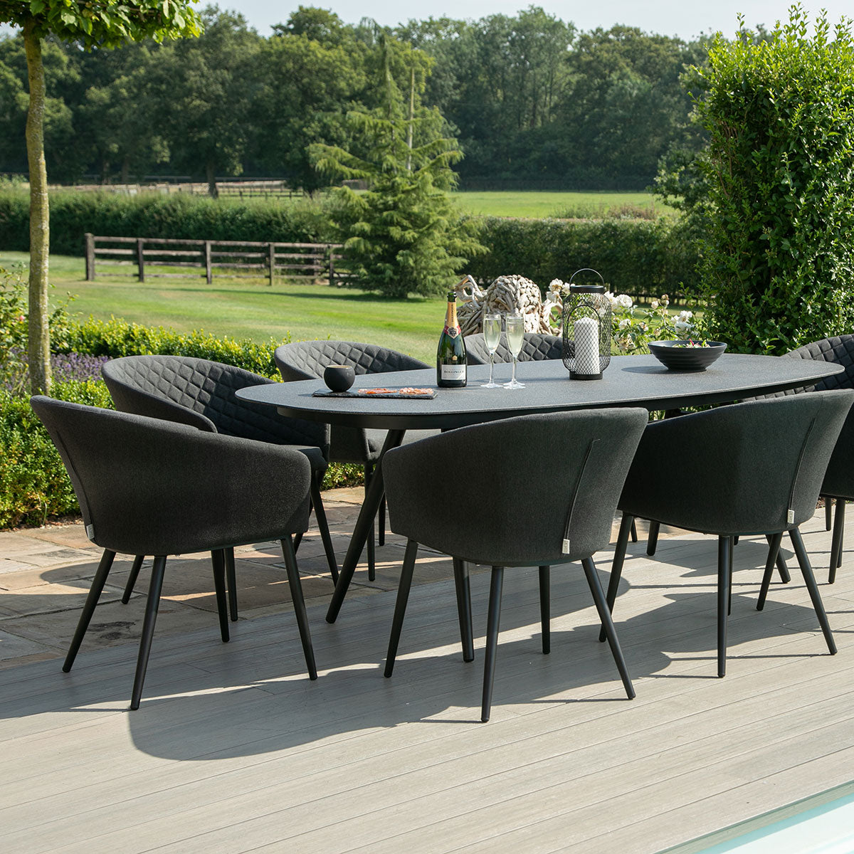 Ambition 8 Seat Oval Dining Set in Charcoal