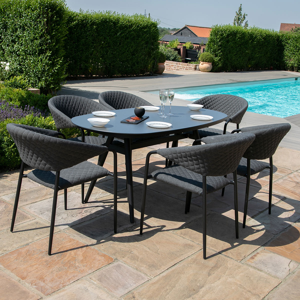 Pebble 6 Seat Oval Dining Set in Charcoal