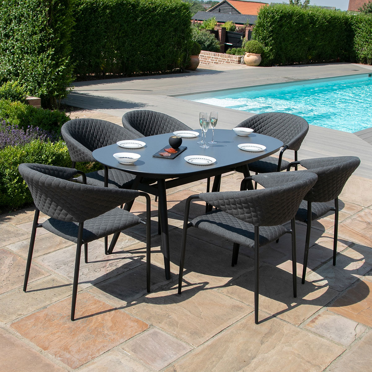 Pebble 6 Seat Oval Dining Set in Charcoal