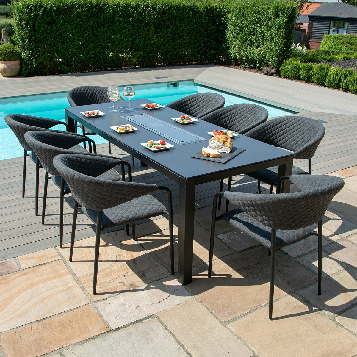 Pebble 8 Seat Rectangular Dining Set - Fire Pit Table in Charcoal