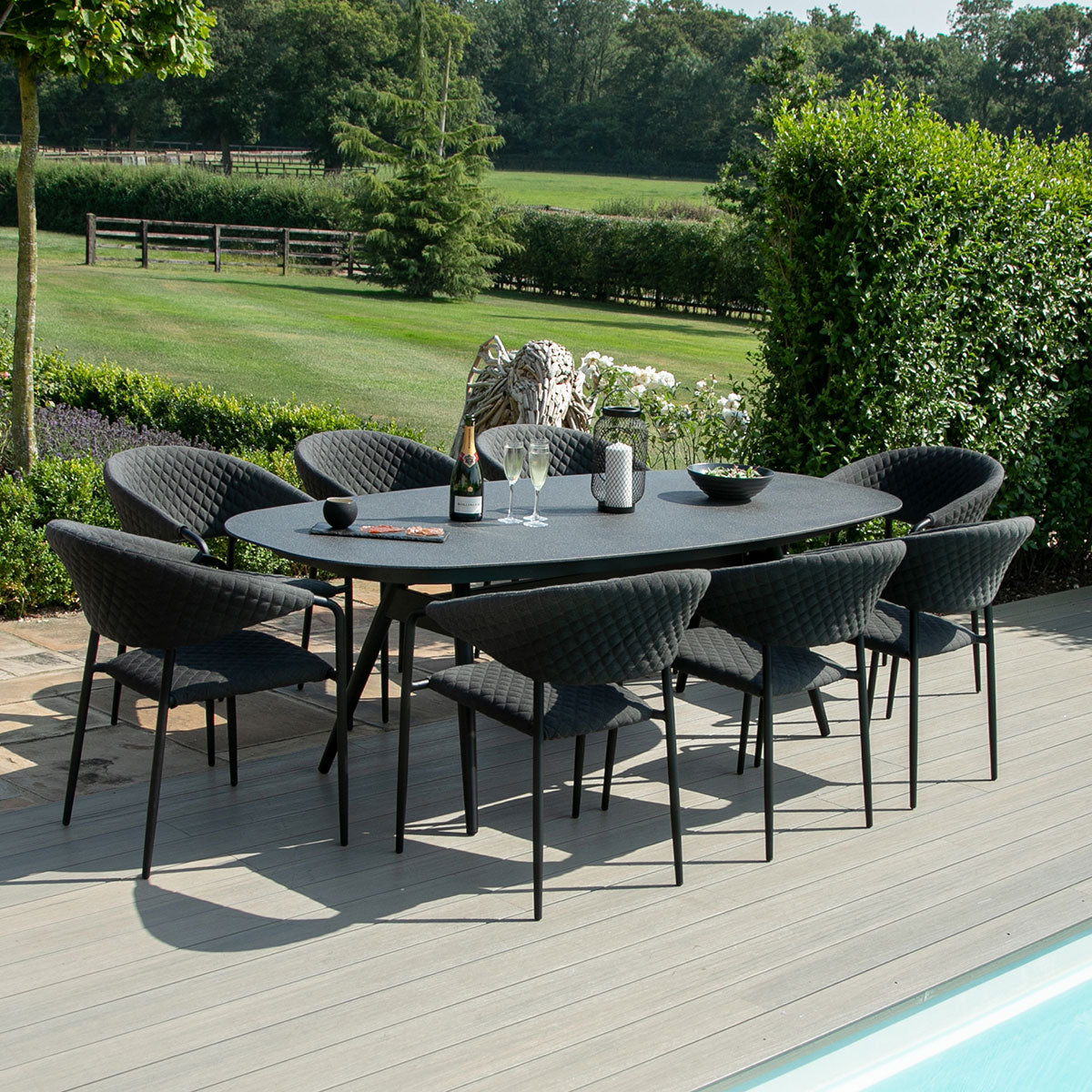 Pebble 8 Seat Oval Dining Set in Charcoal