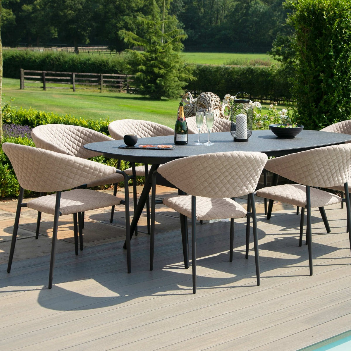 Pebble 8 Seat Oval Dining Set in Taupe