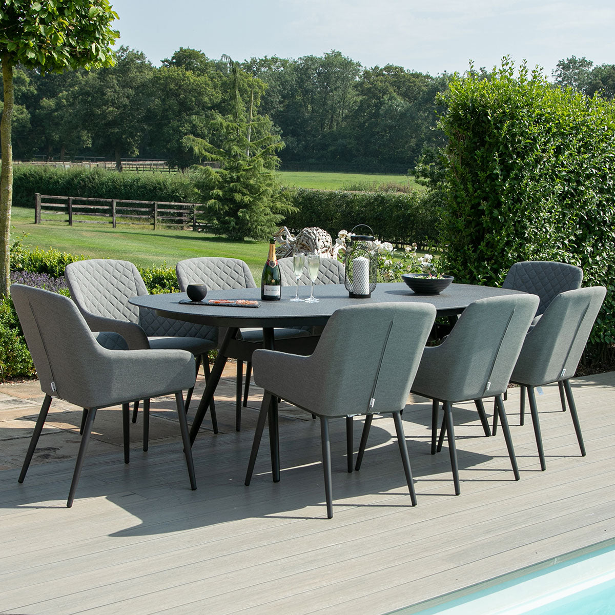 Zest 8 Seat Oval Dining Set in Flanelle