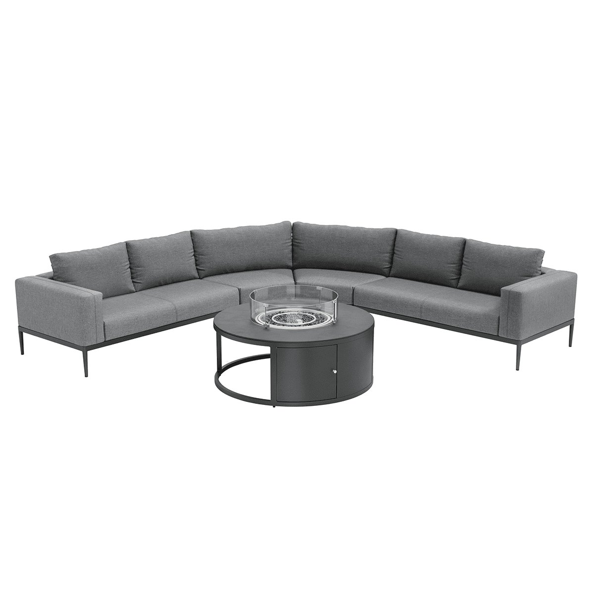 Eve Grande Corner Sofa Group With Round Fire Pit Coffee Table in Flanelle