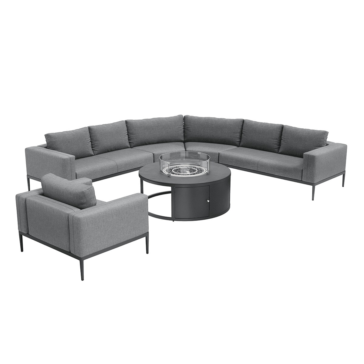 Eve Grande Corner Sofa Group With Round Fire Pit Coffee Table in Flanelle