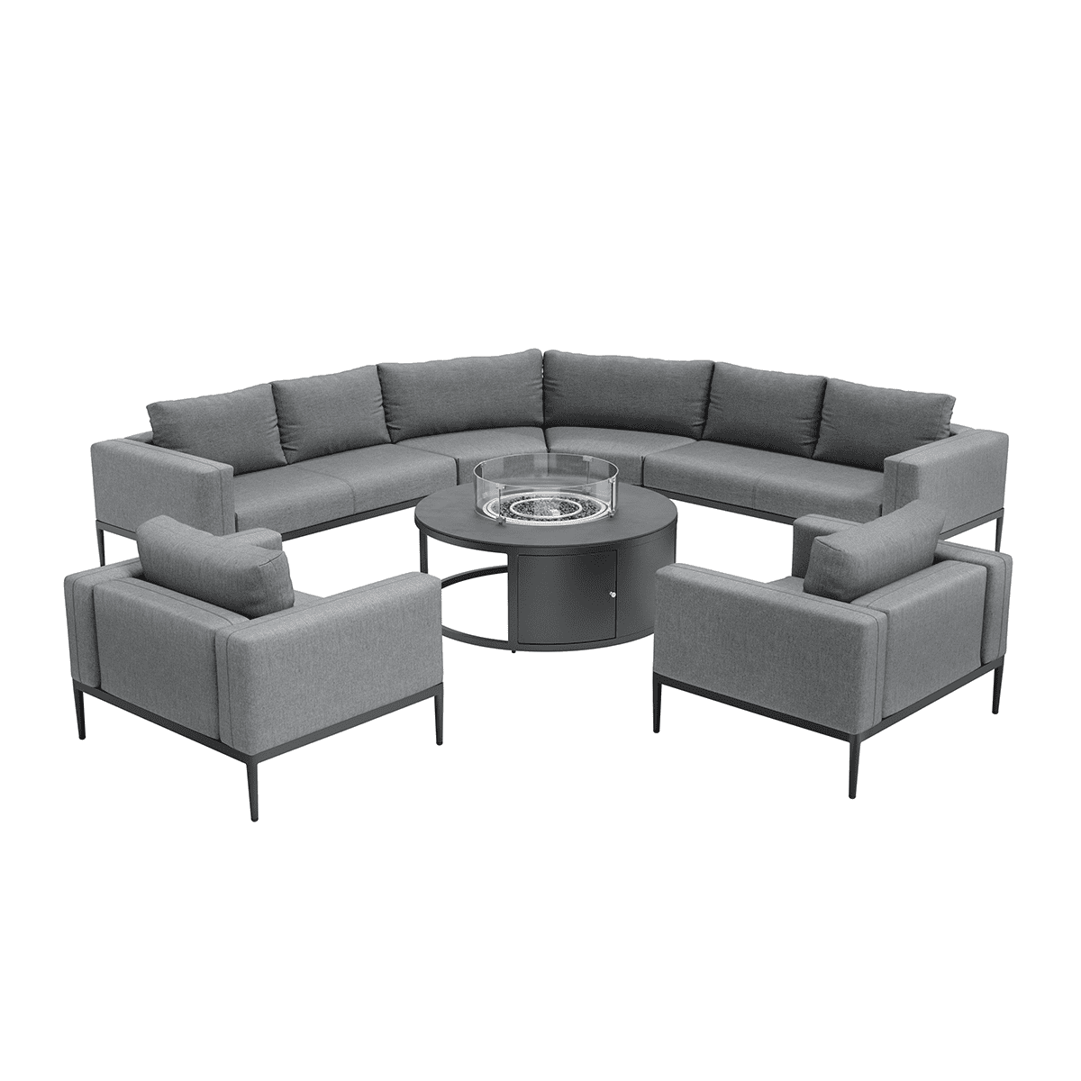 Eve Grande Corner Sofa Group With Round Fire Pit Coffee Table in Flanelle