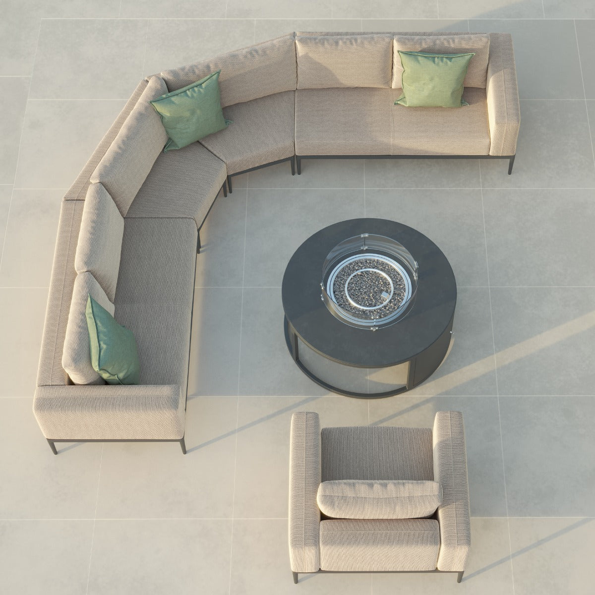 Eve Grande Corner Sofa Group With Round Fire Pit Coffee Table in Oatmeal