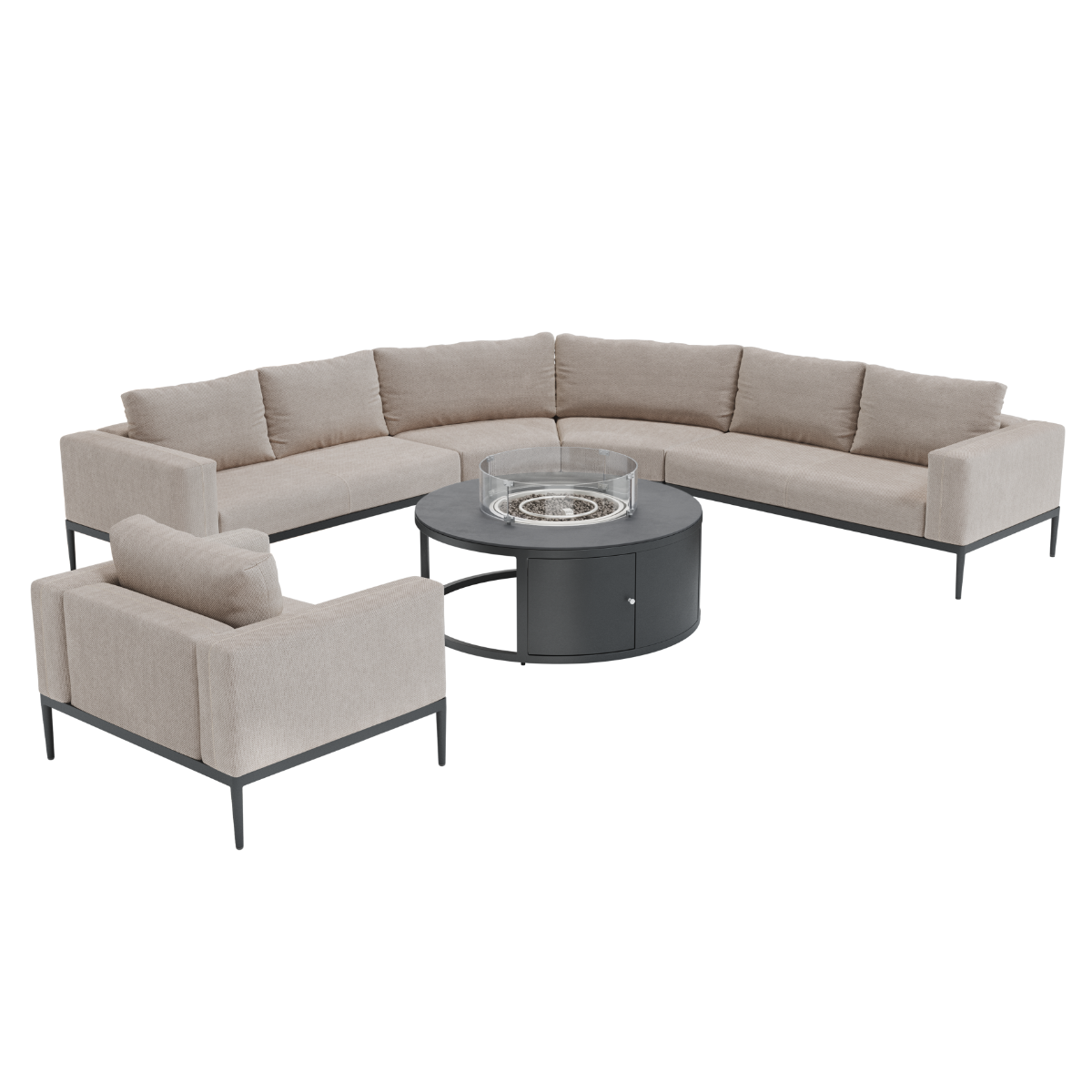 Eve Grande Corner Sofa Group With Round Fire Pit Coffee Table in Oatmeal