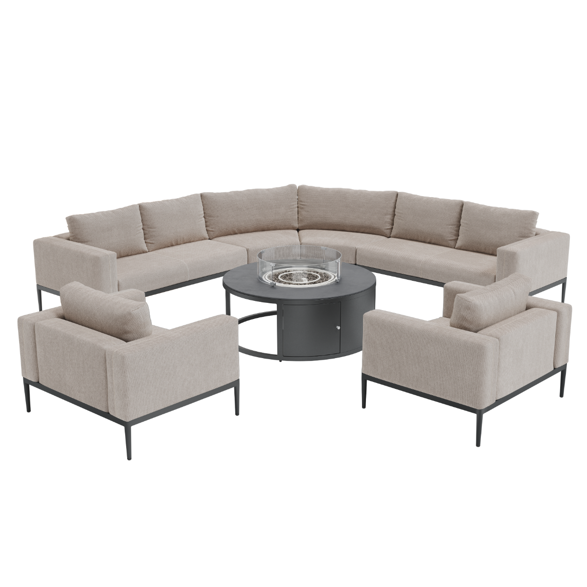 Eve Grande Corner Sofa Group With Round Fire Pit Coffee Table in Oatmeal