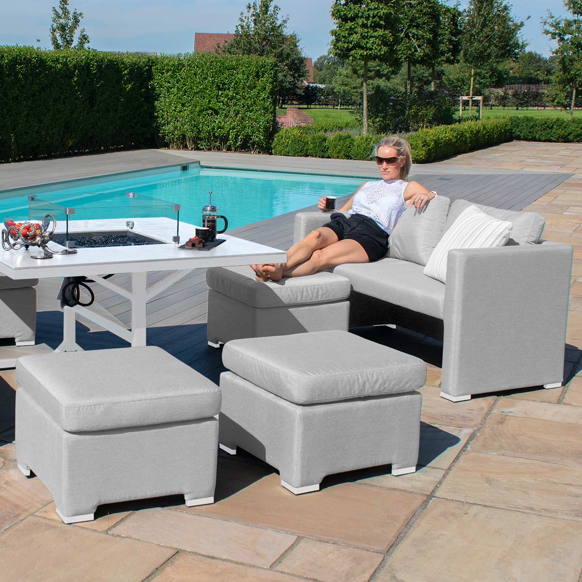 Fuzion Cube Sofa Set with Fire Pit in Lead Chine