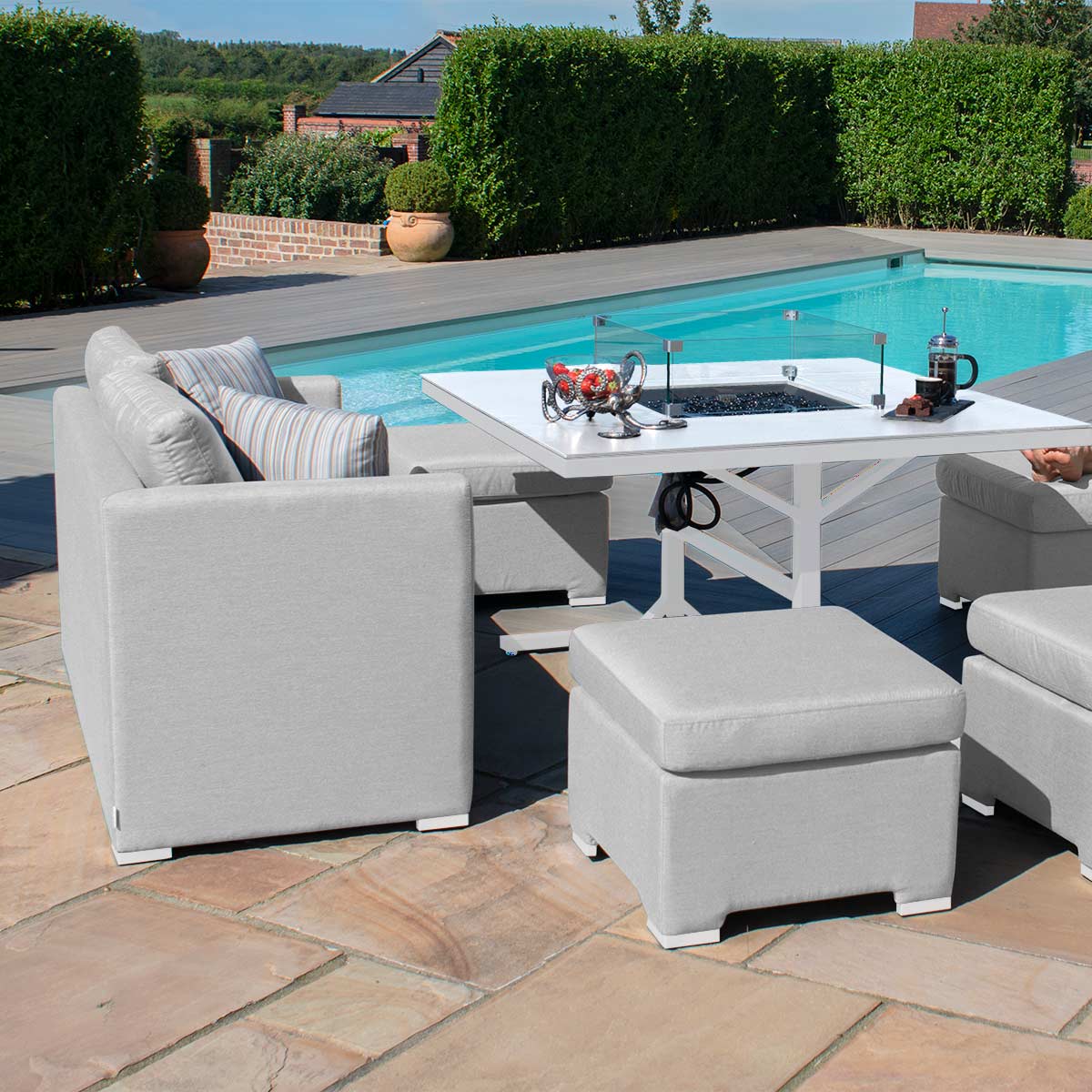 Fuzion Cube Sofa Set with Fire Pit in Lead Chine