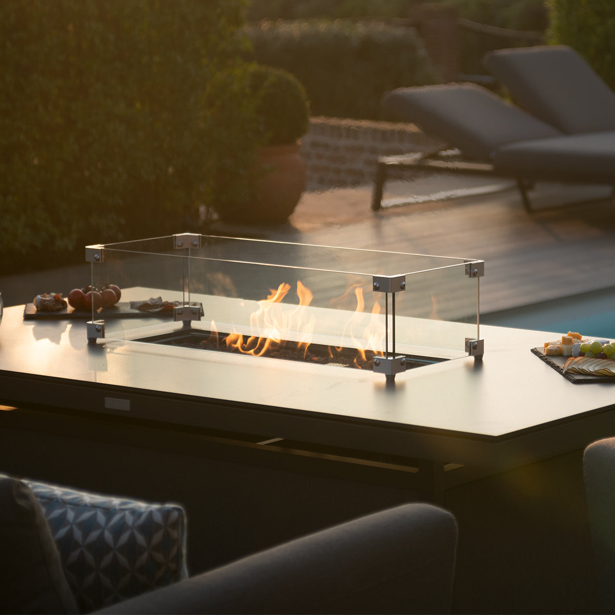 Pulse 3 Seat Sofa Set with Fire Pit Table in Flanelle