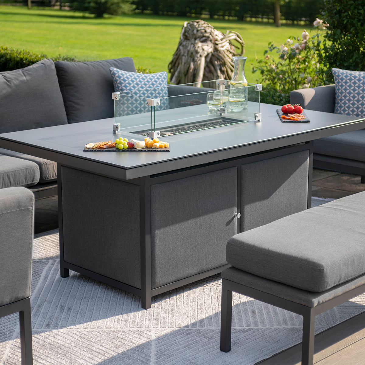 Pulse 3 Seat Sofa Set with Fire Pit Table in Flanelle