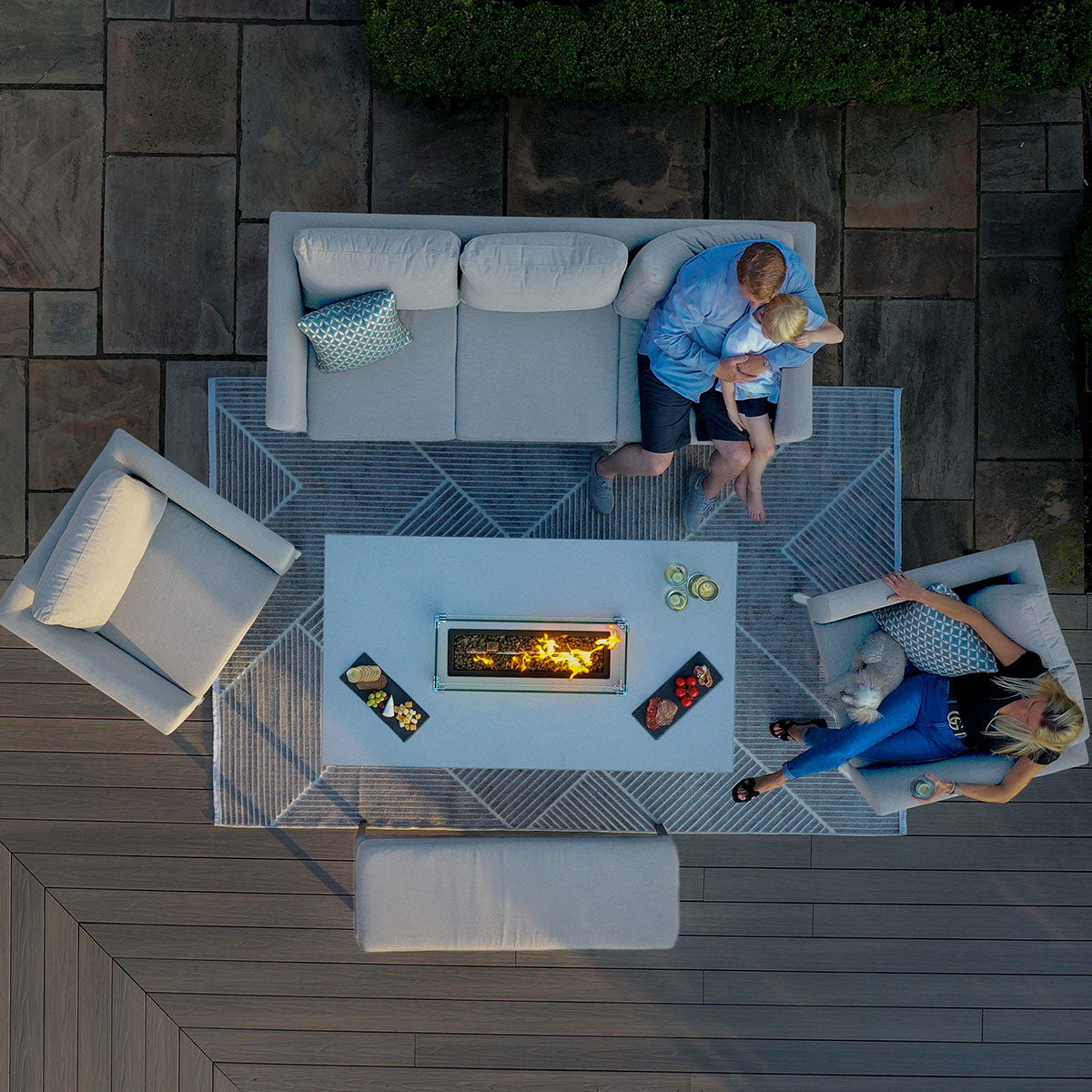 Pulse 3 Seat Sofa Set with Fire Pit Table in Lead Chine