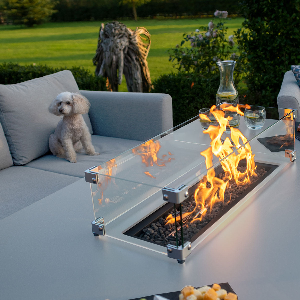 Pulse 3 Seat Sofa Set with Fire Pit Table in Lead Chine