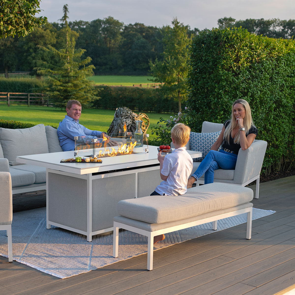 Pulse 3 Seat Sofa Set with Fire Pit Table in Lead Chine