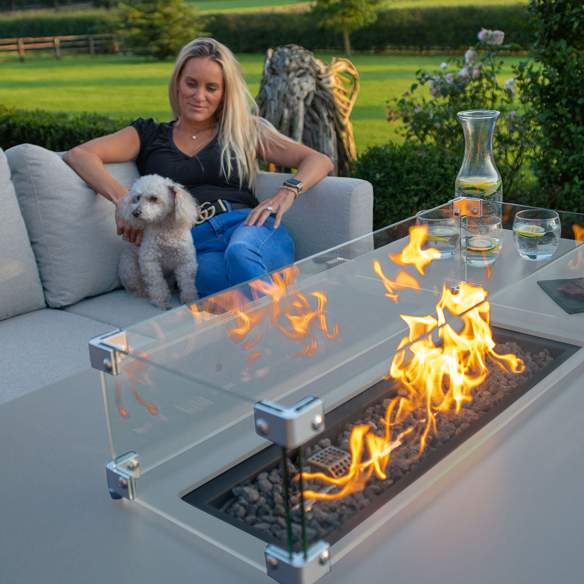 Pulse 3 Seat Sofa Set with Fire Pit Table in Lead Chine