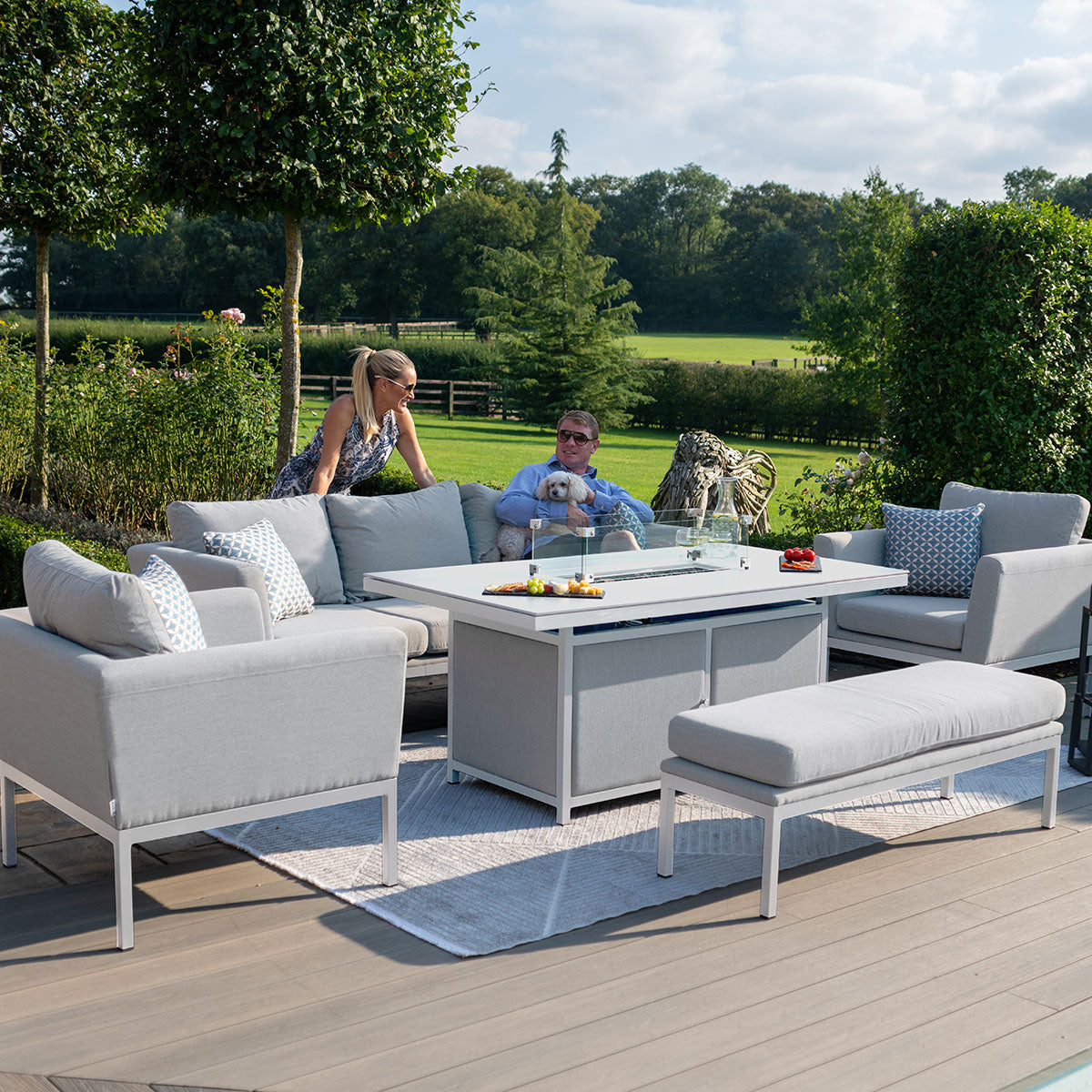 Pulse 3 Seat Sofa Set with Fire Pit Table in Lead Chine